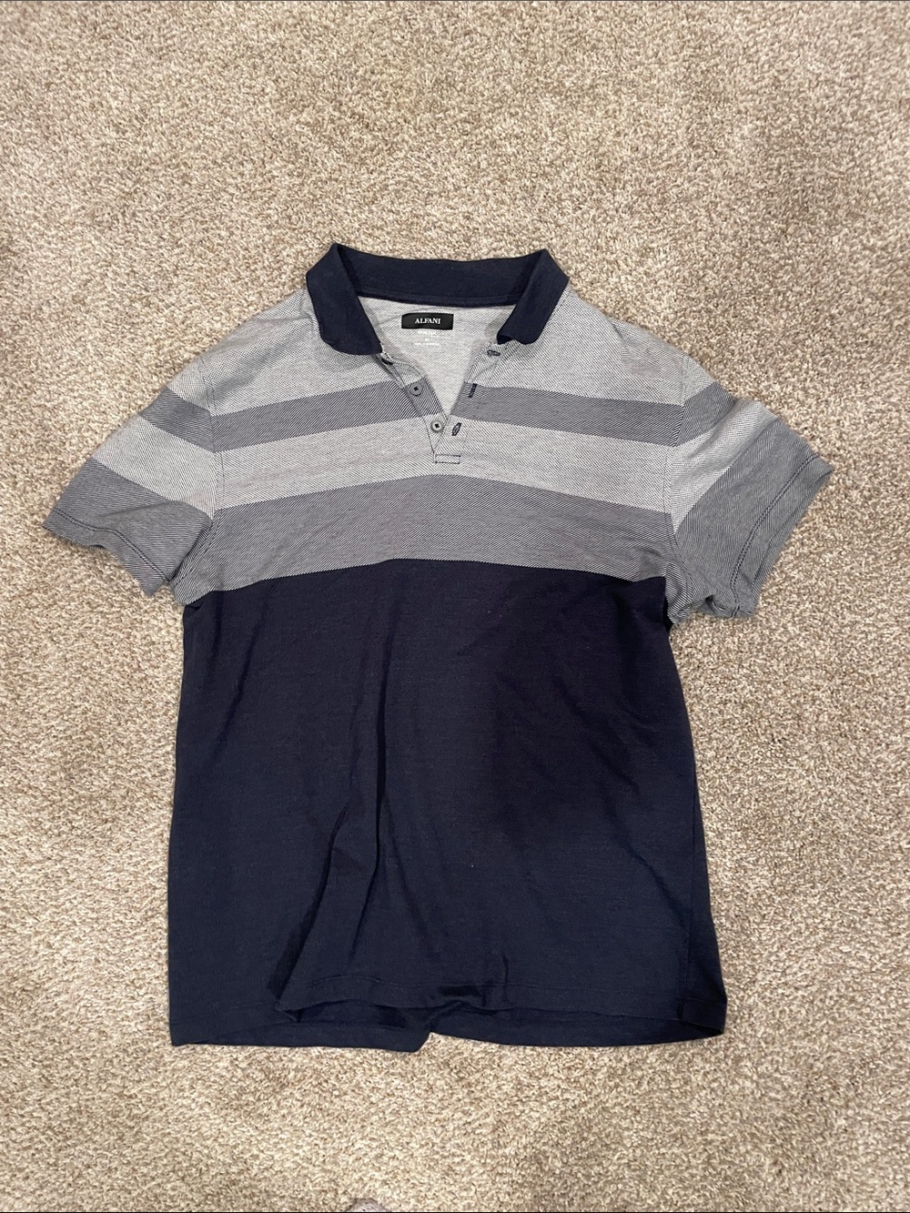 Alfani Navy and Gray Striped Polo